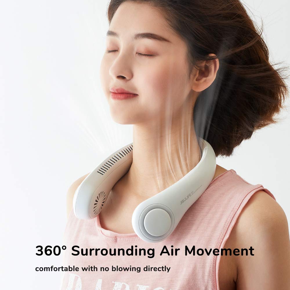 JISULIFE Ventilatore Collo Portatile, Ventilatore Personale Indossabile a Batteria da 4000 mAh, Senza Foglie, Ricaricabile, Design per Cuffie, Ventilatore Senza Lama Alimentata Tramite USB- Bianco