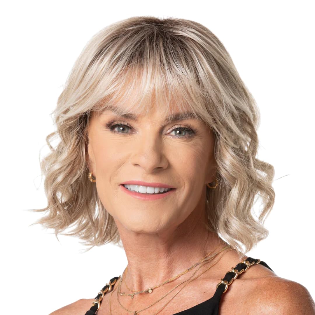 Toni Brattin Fabulous Fix Wig - Chin-Length Air-Dried Waves, Barrel Curls & Wispy Eyelash Bangs - Heat-Friendly Fiber Looks & Feels Natural - Adjustable & Comfo
