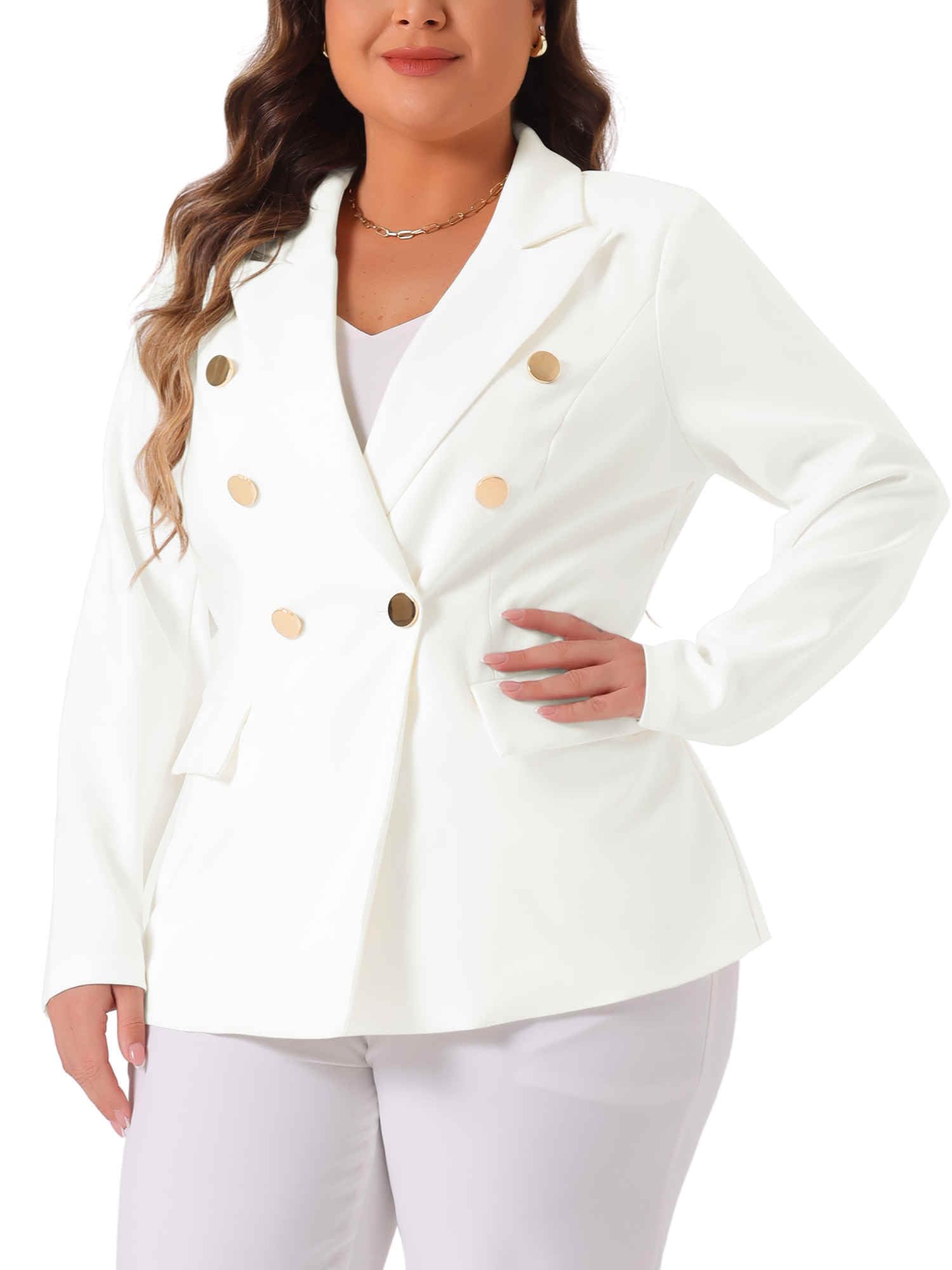 Agnes Orinda Plus Size Blazers for Women Notch Lapel Double Breasted Long Sleeve Office Work Blazer