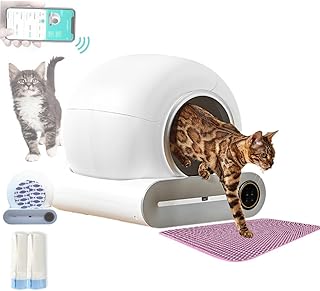 Caixa de areia automática para gatos, caixa de areia inteligente para gatos extra grande e auto-limpante para vários gatos com controlo remoto APP, proteção de segurança por radar inteligente