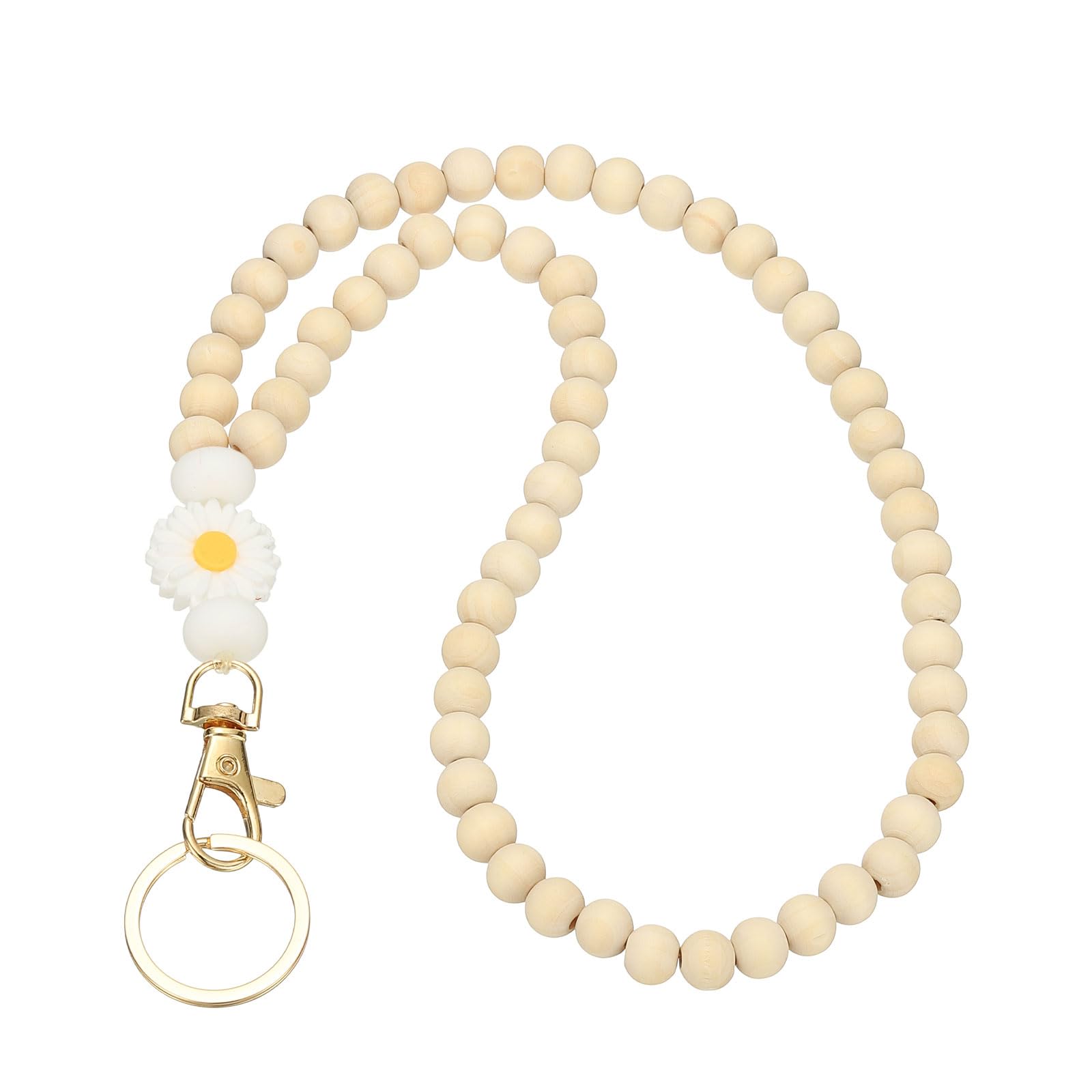 PATIKIL Wooden Teacher Lanyards, Retractable Cute Beaded Lanyards for Women ID Badge Keys White, 35