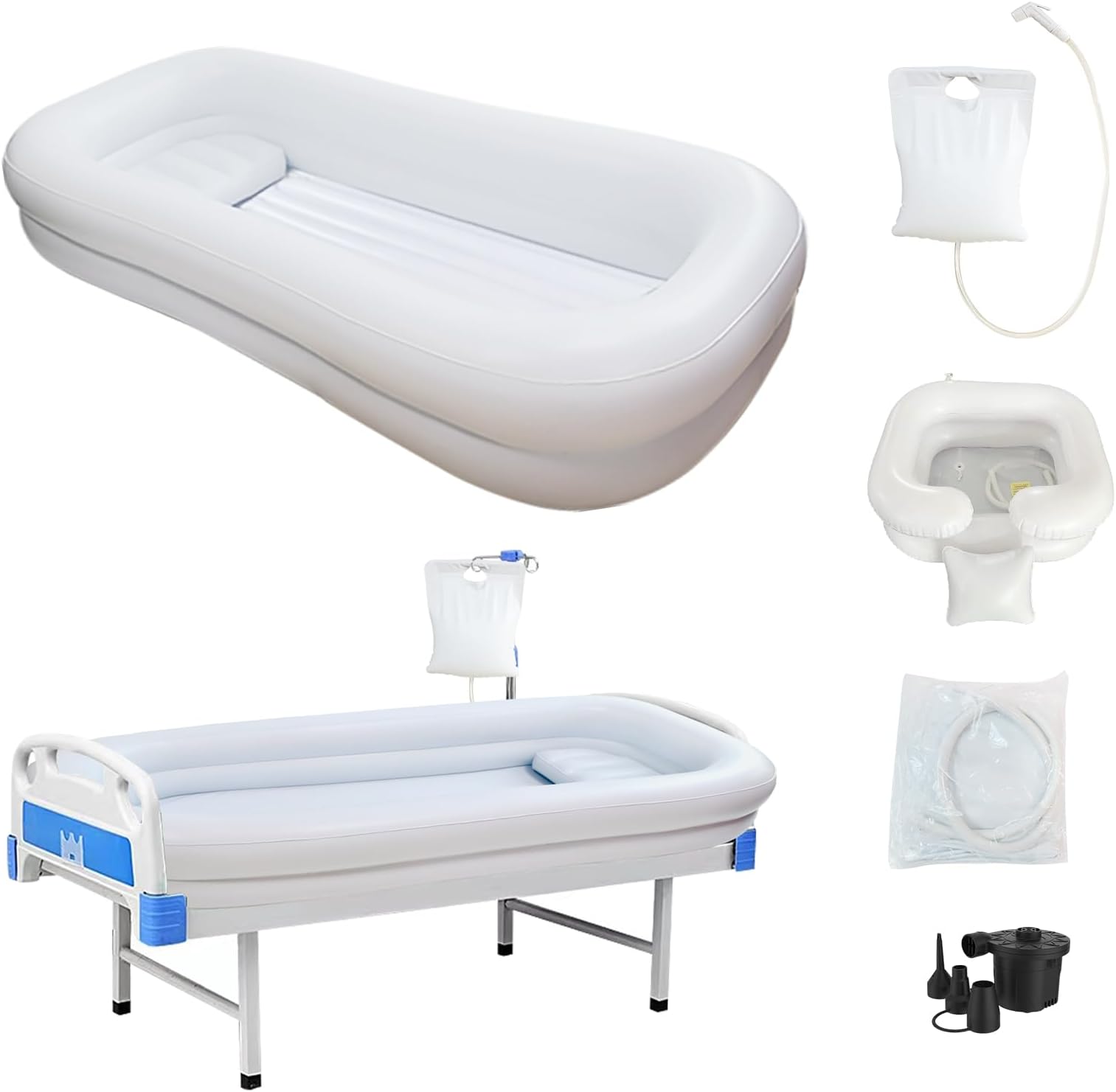 Medical Inflatable Bathtub,Inflatable Bed Bath,Medical PVC Bedside Shower Bathtub Kit,Bed Baths for the Disabled,Bed Tub+Bedside Water Bag+Electric air Pump+Medical Inflatable Shampoo Basin