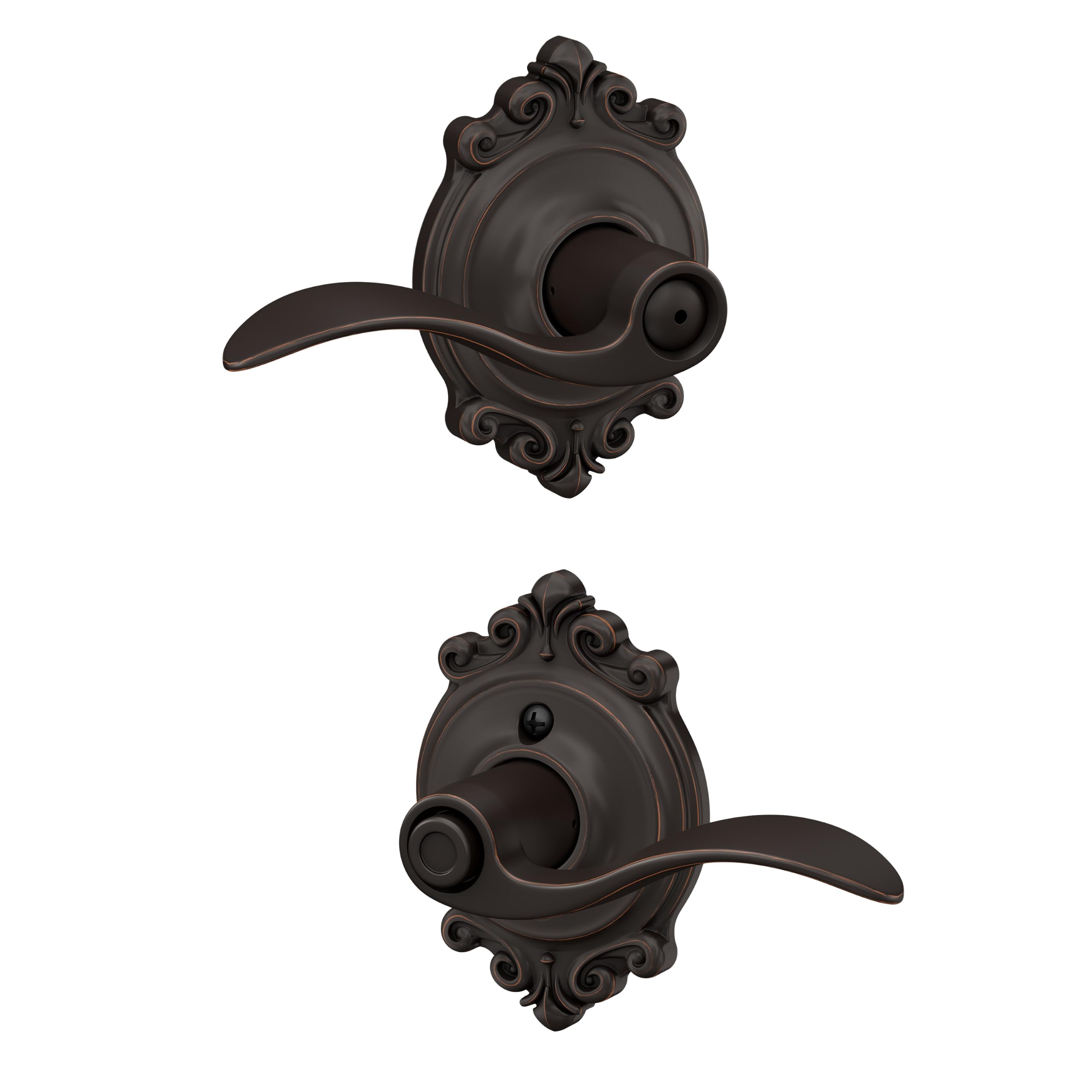 SCHLAGE Accent Bed/Bath Privacy Door Handle with Lock, Aged Bronze