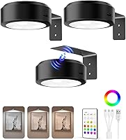 EZVALO 3-Pack Rechargeable Magnetic Picture Lights for Wall Art - 2000mAh Battery, 3 Color Temps, 12 RGB, Remote Dimmable Timer