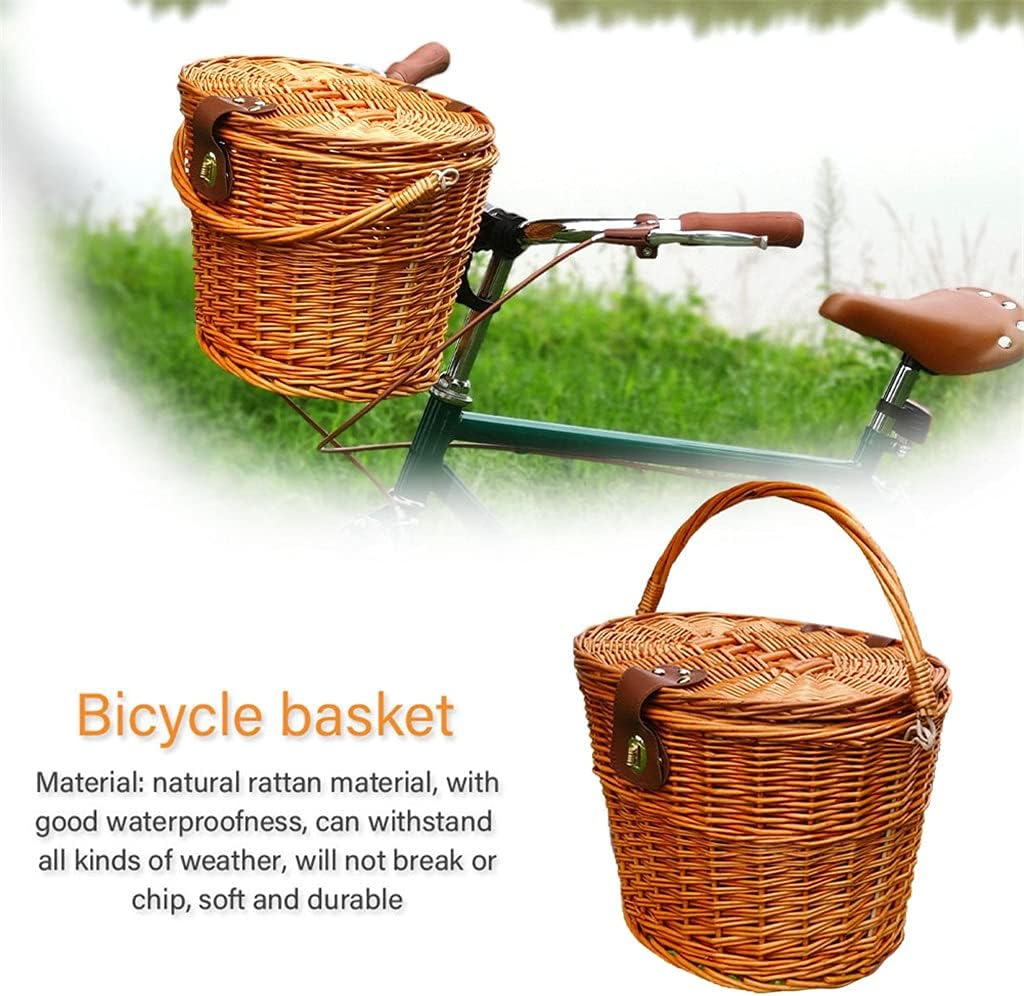 Bike Woven Basket Detachable Front Handlebar Crate Artificial Weaving Wicker Universal