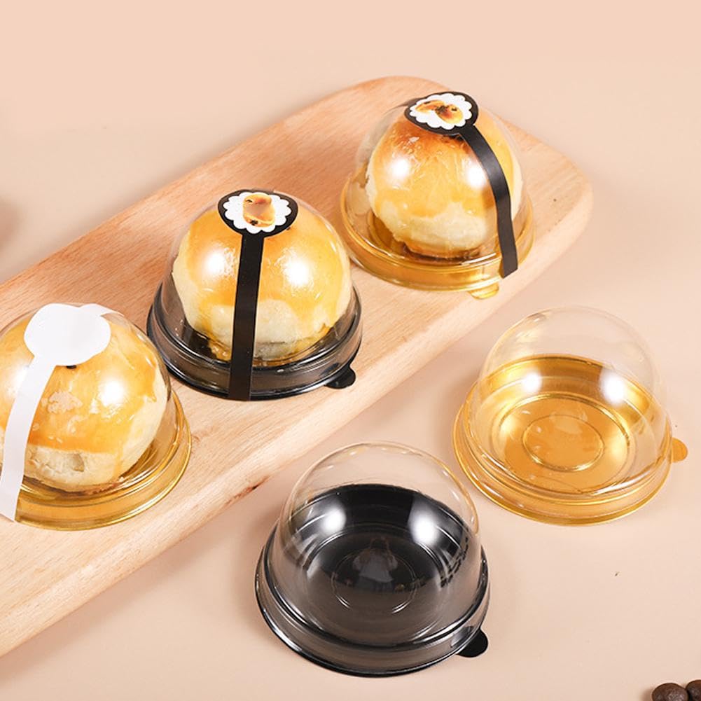 Contenitori trasparenti per cupcake, 50 pezzi, 6 x 4 cm, in plastica trasparente, per muffin, formaggio, pasticceria, dessert, per matrimoni, feste di compleanno (nero)