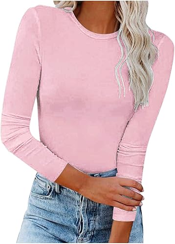 Camisetas de otoño e invierno para mujer, estilo casual, con cuello redondo, de manga larga, ajustadas, sexy, a la moda