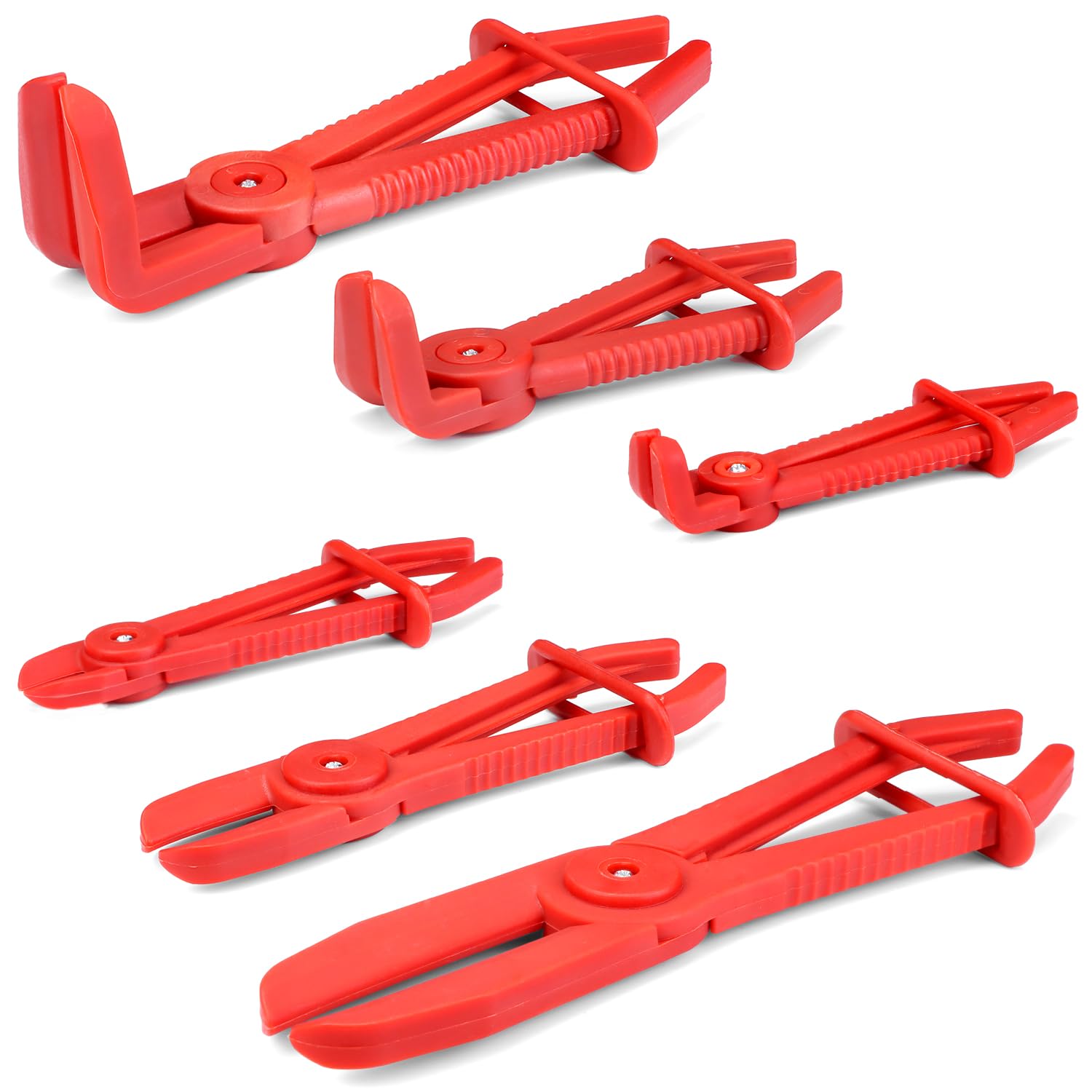 QWORK® 6Pcs Hose Clamp Plier Set: Straight & 90° Clips and Pliers for Flex Hoses, Brake, Fuel, Gas Lines & Radiator