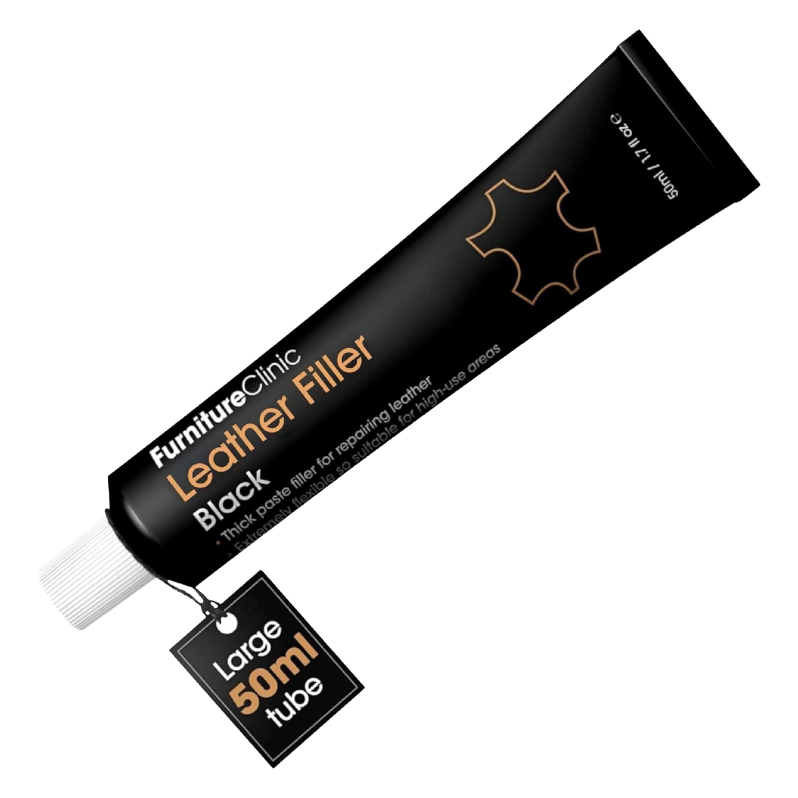 Furniture Clinic Leather Repair Filler (Black) - Paintable Heavy Leather Filler Repair Compound for Filling Holes, Scuffs, Scratches, Cracking Etc - Heavy Filler - 50ml