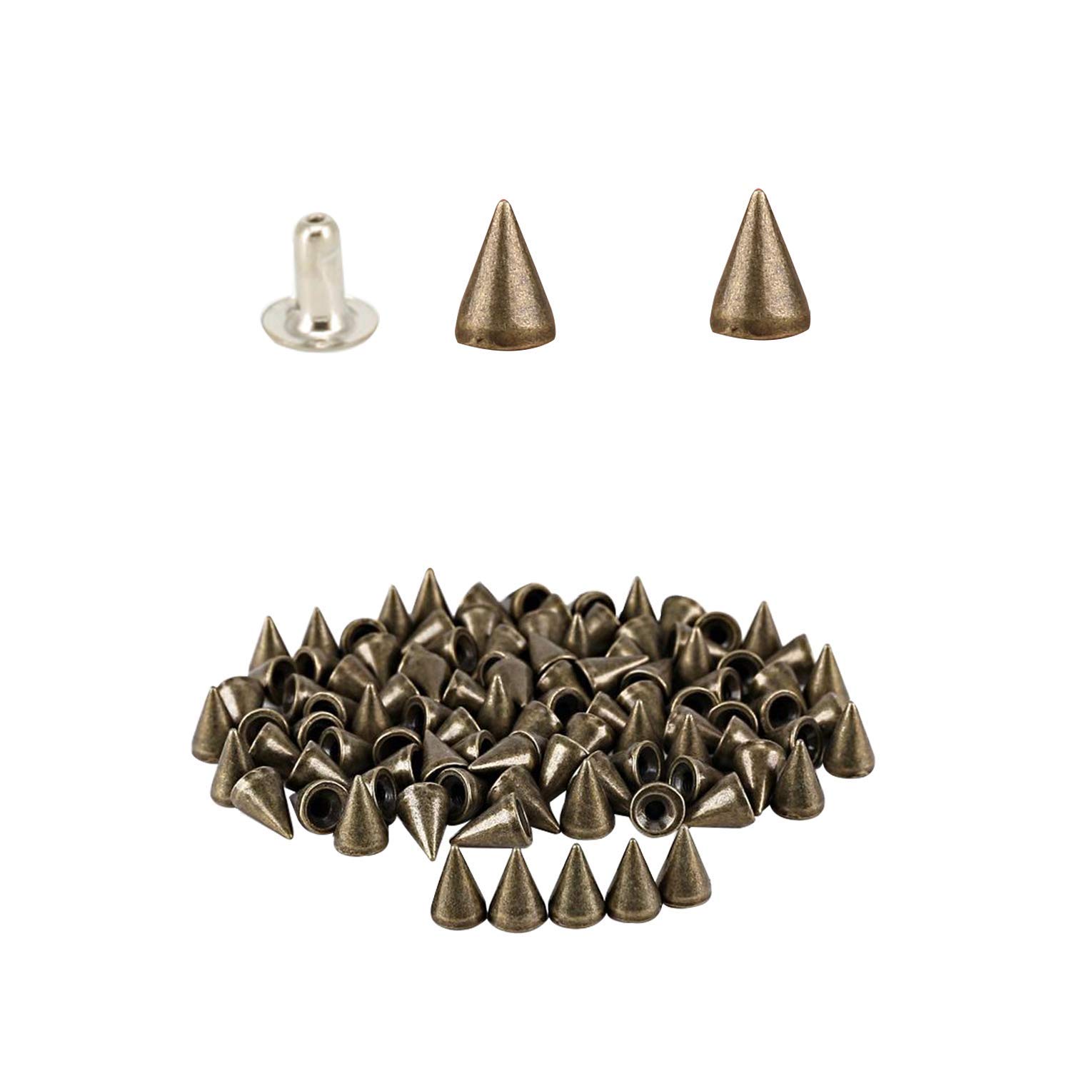 WedDecor 50pcs Bronze Cone Spike Rivet Studs 7mm x 13mm with Pins for Embellishment, Decorative Clothes, Leather Craft, DIY Project, Bags, Belts