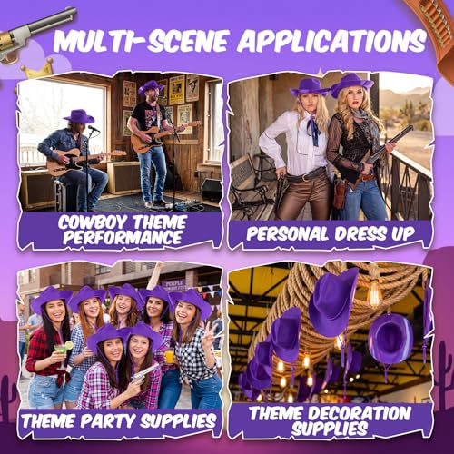 Image of Mepase Cowboy Hats Bulk Felt Western Party Wide Brimmed Cowgirl Hats Set for Adults Men Women Costume Party