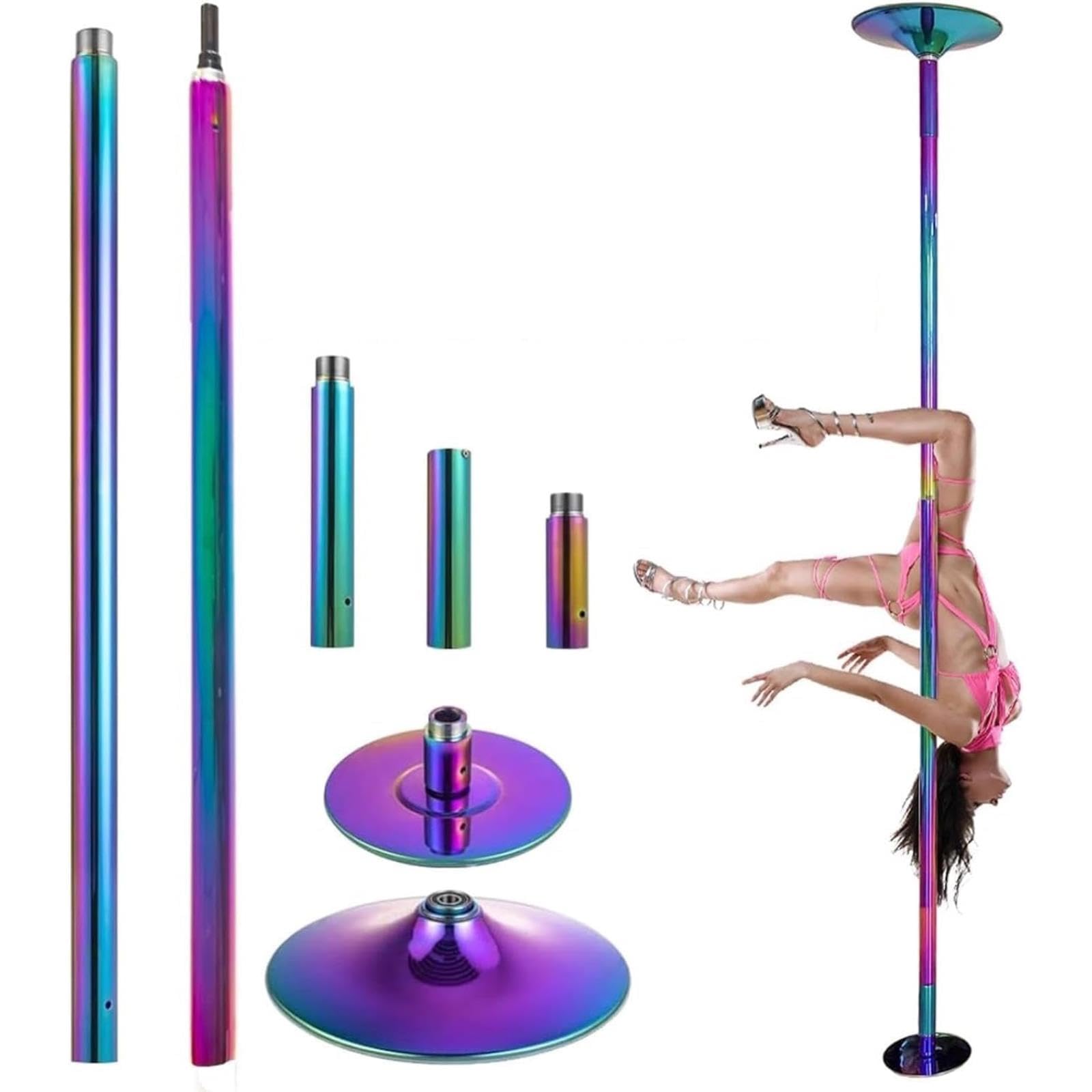 JYBNBBE Professional Dance Pole 45mm, Adjustable 7.3ft-12.5ft Spinning/Static Pole for Home Gym, Supports 440lbs,Colour-?298CM
