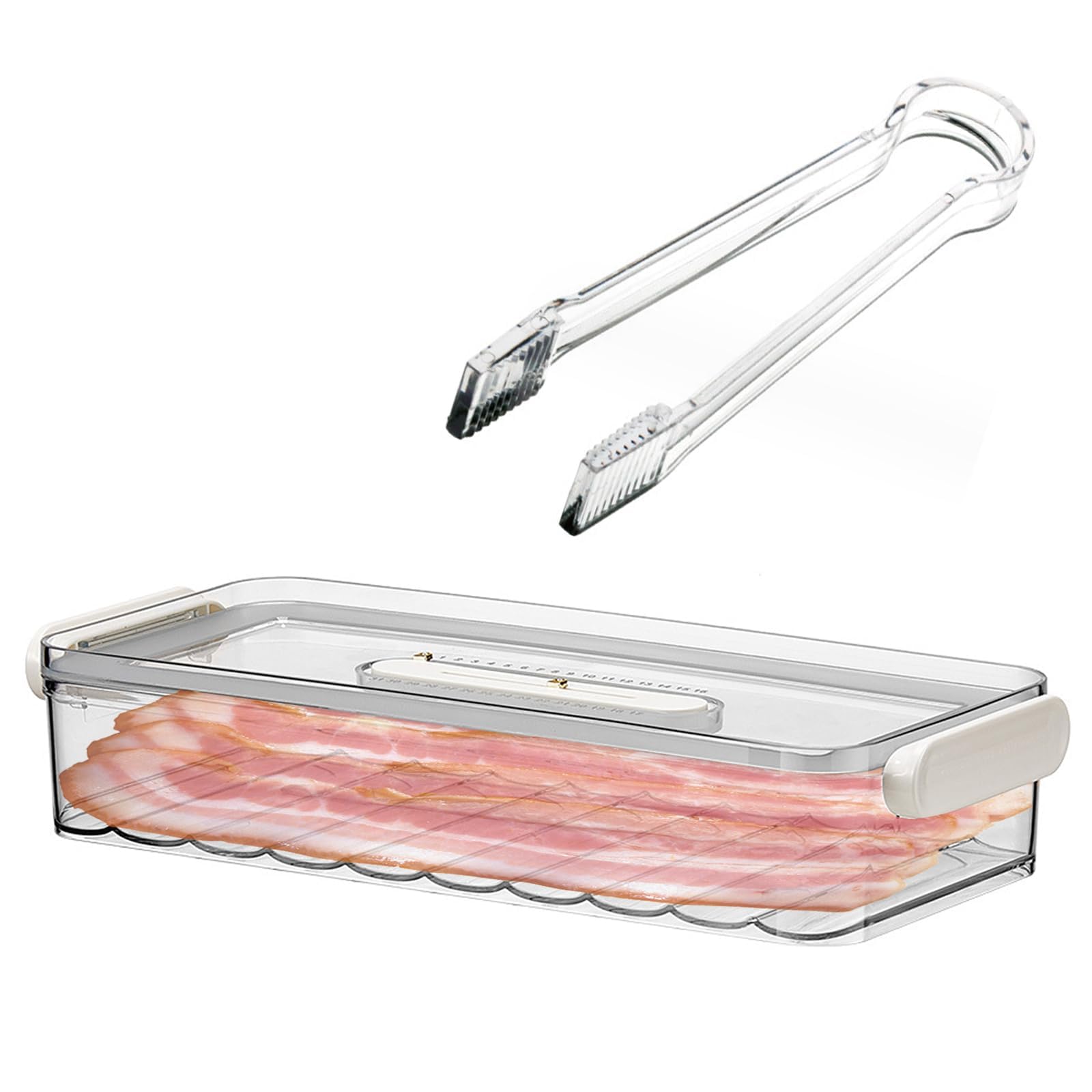 Bacon Container for Refrigerator, Airtight Thick Plastic Deli Meat Storage Containers for Fridge, with Serving Tongs, Lunch Meat Cheese Container with Lids, Kitchen Food Storage