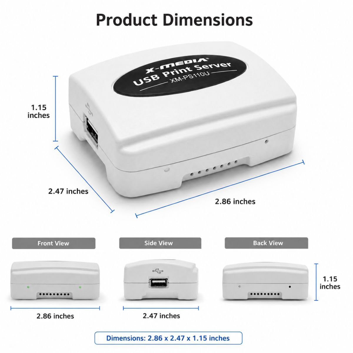 X-Media XM-PS110U - Server di stampa USB a 1 porta 10/100 Mbps, con porta USB 2.0