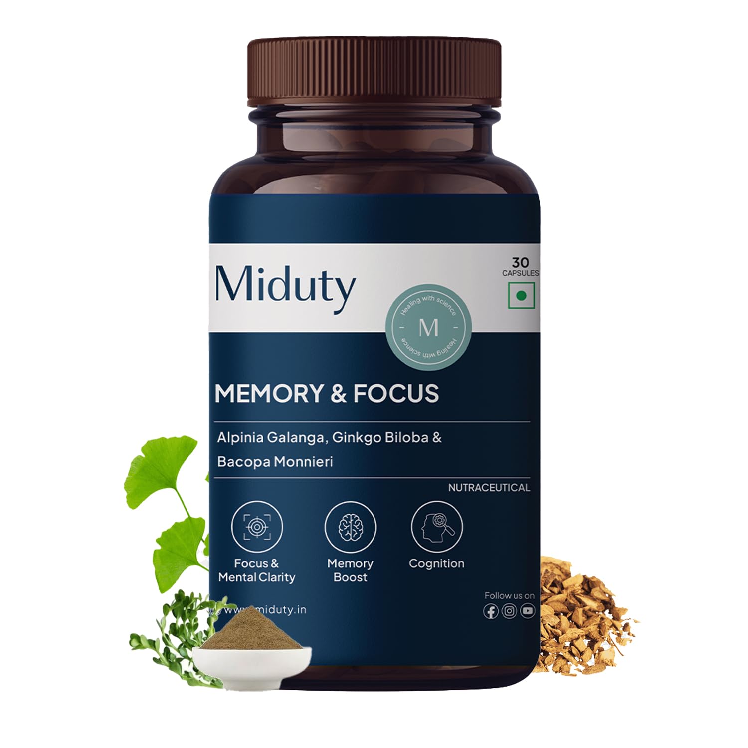 Miduty by Palak Notes Memory and Focus For Brain Health Supplement, Brain Booster for Adults, Alpinia Galanga, Memory and focus Supplement, Memory and Focus Pack- 60 Capsules (B0B3DRCY6J) Amazon Price History, Amazon Price Tracker