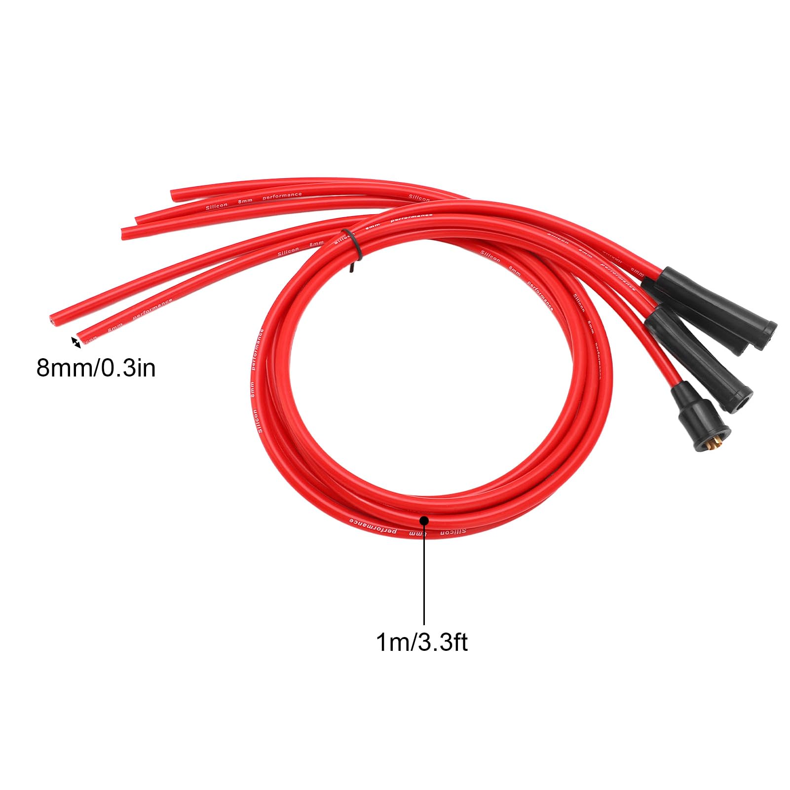 Kit Completo di Cavi di Accensione per Candele Universali in Silicone Rosso 8mm per Auto a 4 Cilindri con Lunghezza 1 Metro