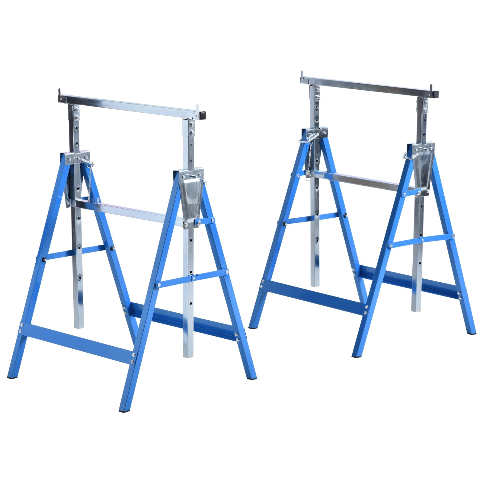 HOMCOM Builders Trestle Adjustable Telescopic Steel Folding Set of 2 Blue