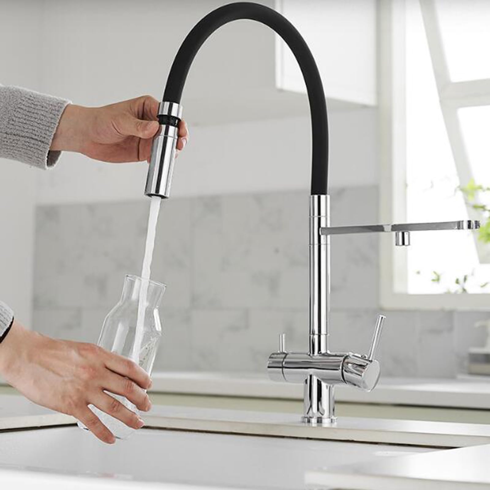Grifos Cocina Fregadero 3 Vias Cromado Grifo 3 Vias Osmosis Latón-Cromado