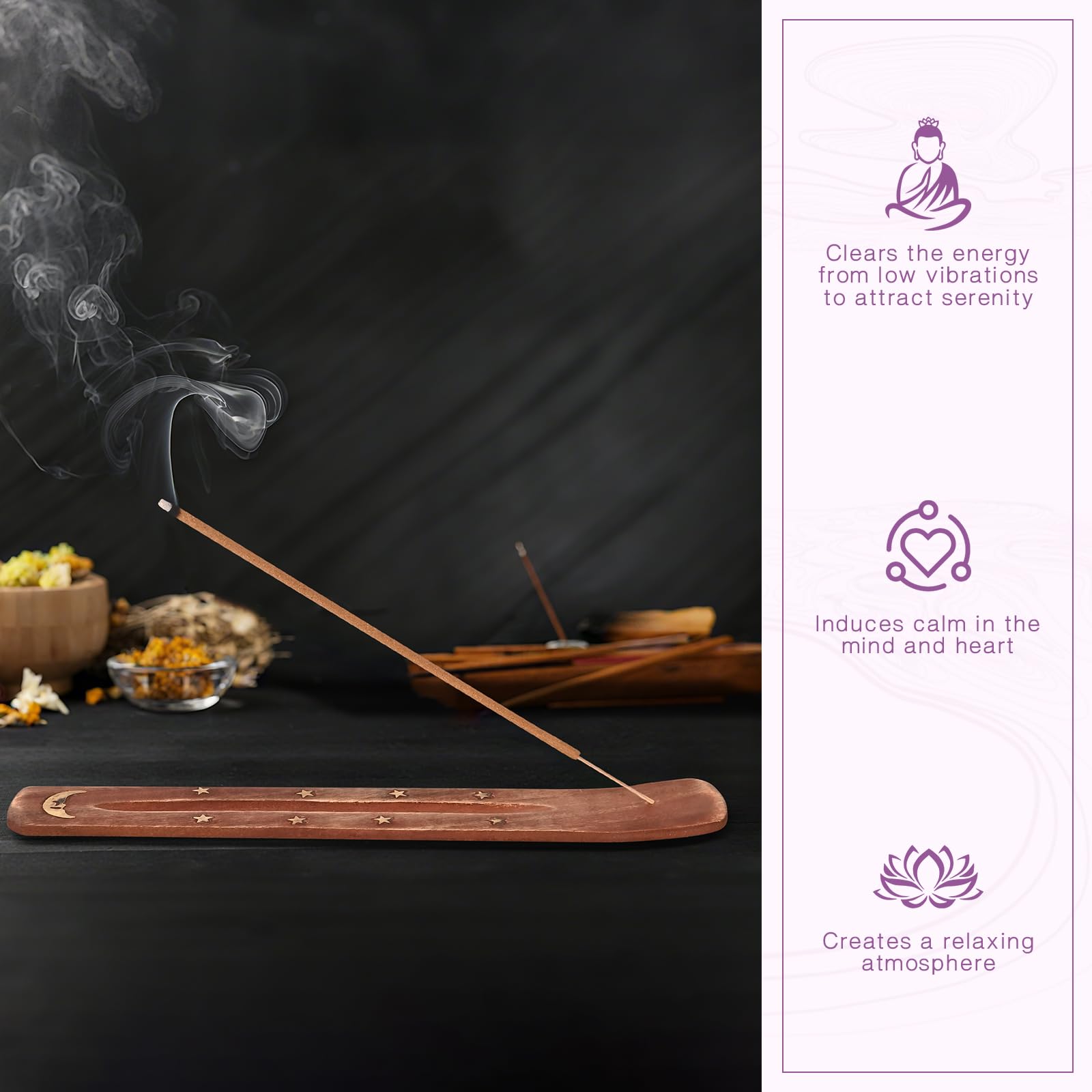Lavendel-Räucherstäbchen, natürliche Räucherstäbchen für Entspannung, Meditation und Schaffung einer ruhigen Atmosphäre (100 Stäbchen und 1 Brennerhalter)
