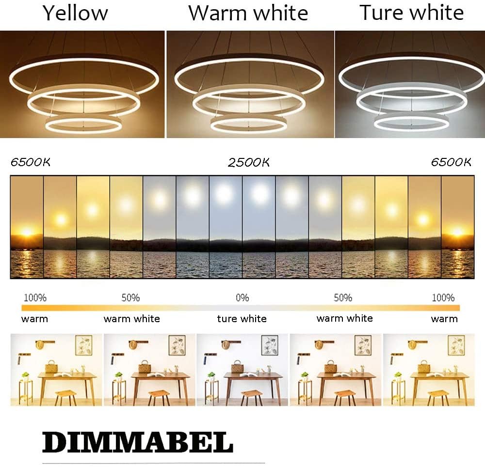 STARRYOL Moderna lampada a sospensione a LED, collezione 3 anelli nera, lampadario a sospensione regolabile, plafoniera moderna, dimmerabile 2700K - 6500K, con telecomando - 78W