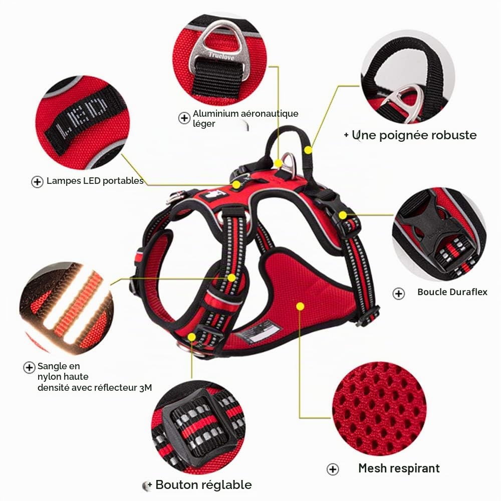 TRUE LOVE Harnais pour Chien No Pull Nylon Souple Réfléchissant Réglable pour Petit Grand Animal Domestique TLH56512(M, Noir)