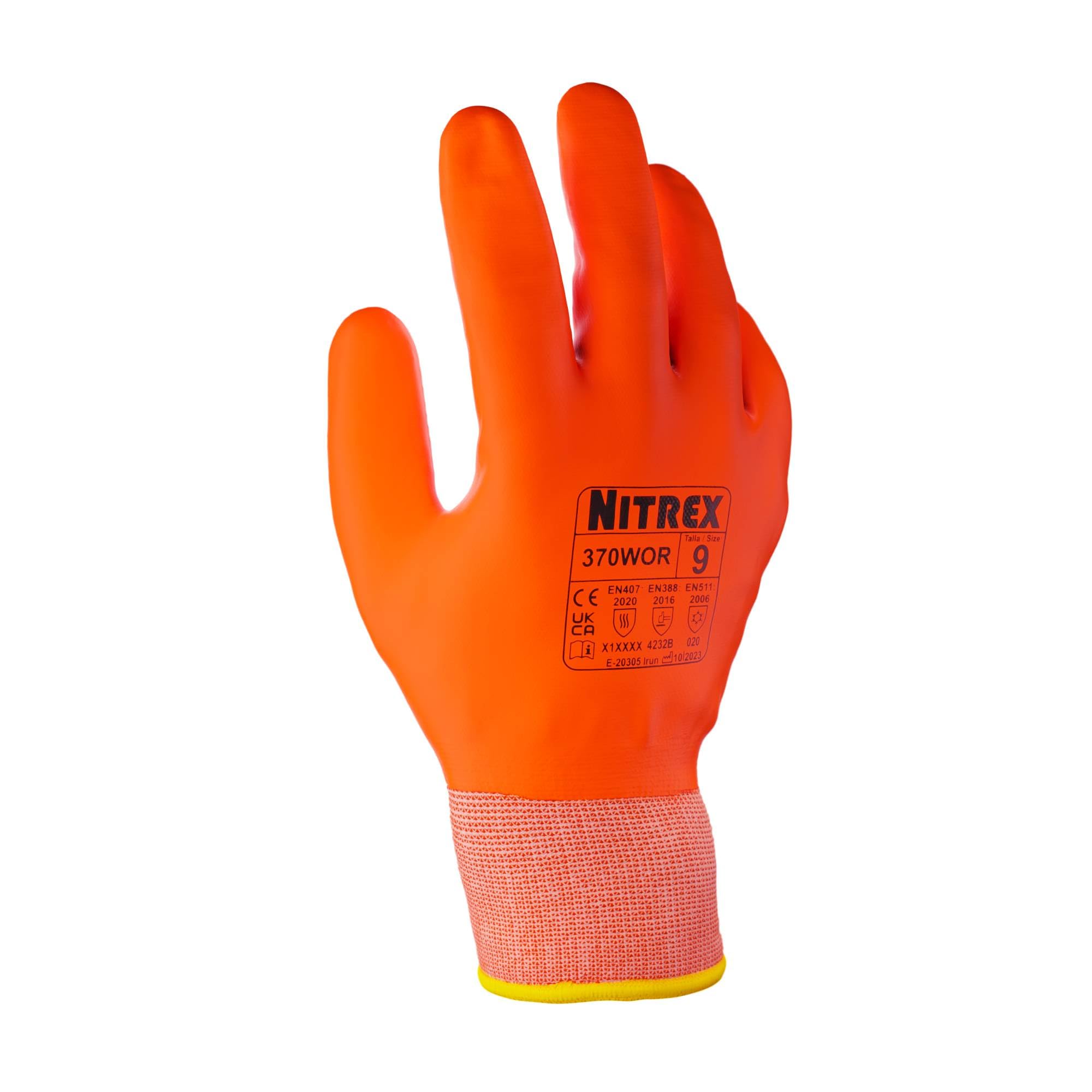 NITREX 370WOR Gants thermiques de travail, anti-coupure Catégorie B, adhérence accrue en conditions humides et sèches, haute visibilité, résistant à l'abrasion, orange, taille 11