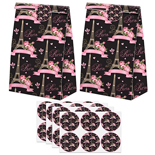 Paris Party Favors Candy Bags with Stickers - Paris Goodie Gift Treat Bags - Paris Themed Birthday Party Supplies