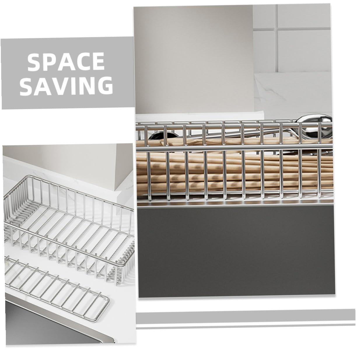 2 Stück Edelstahl Besteckhalter mit Ablagefunktion Separater Besteck Essstäbchen organizer Platzsparender Küchenhelfer für Besteck Küchenutensilien Spülmaschinengeeignetes