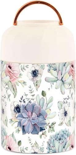Miniatura 2 de MCHIVER Plants Succulent Roses Food Jar with Spoon Stainless Steel Vacuum Insulated Food Container 17 oz Soup Thermos for Adults