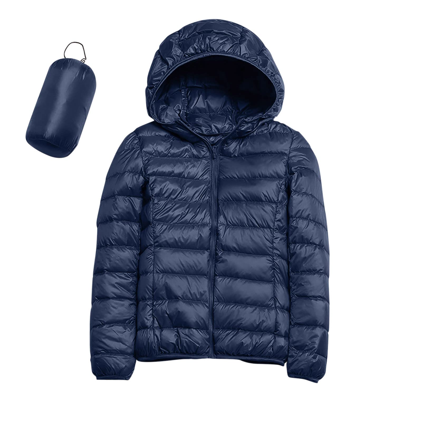 Aniywn Lightweight Short Puffer Jacket for Women Zip Long Sleeve Packable Hooded Down Coats Slim Winter Warm Cropped Outwear