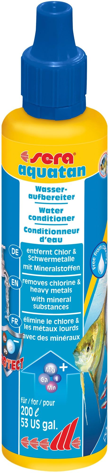 sera aquatan 50 ml | Wasseraufbereiter Aquarium Zubehör entfernt Chlor & Schwermetalle | Aquarium Wasseraufbereiter für fischgerechtes Wasser | pH-Neutral | Für 200 Liter Aquarienwasser