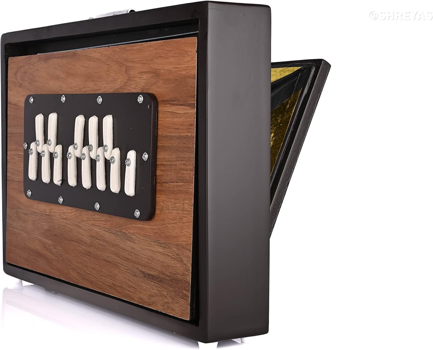 Shruti Box Musikinstrument, reines Teakholz, Größe (38,1 x 25,4 x 7,6 cm), Tune 440 Hz, Gigbag, natürliche Farbe, Tonart -C bis C (unterer Ton, männlicher Typ), Shruti-Box mit