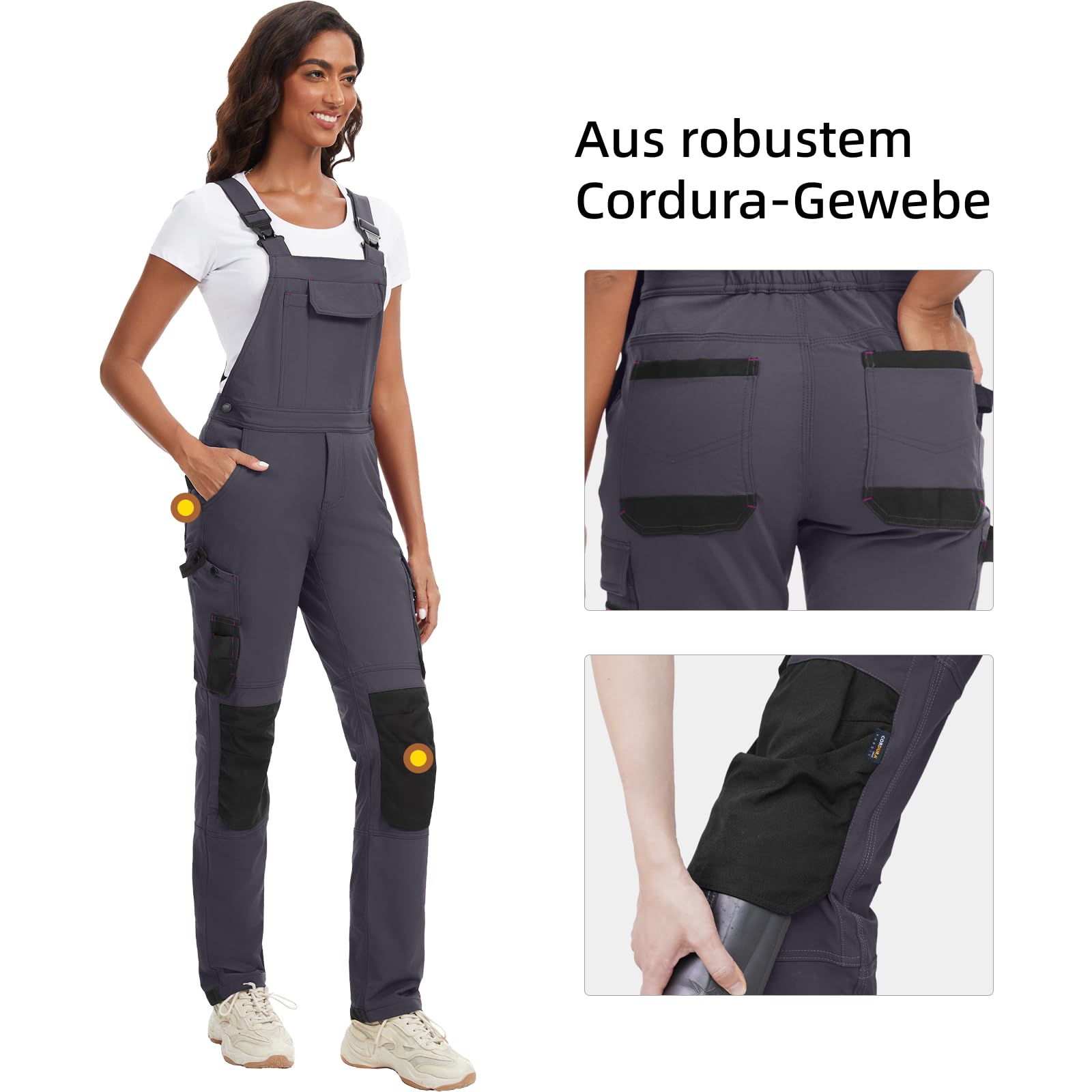 WORK IDEA Damen-Arbeitslatzhose mit guter Dehnbarkeit, vielen Taschen und teilweiser Verwendung von Cordura-Gewebe für erhöhte Abriebfestigkeit, geeignet für Verschiedene Arbeitsumgebungen