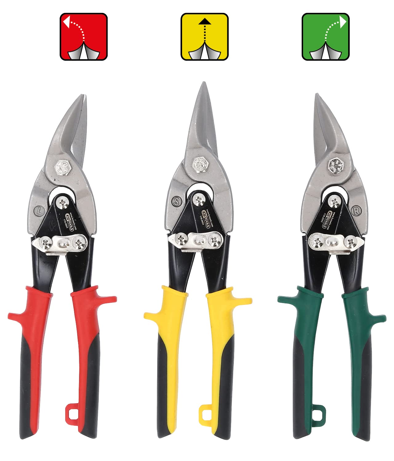 KS Tools 118.0050 Juego de tijeras articuladas para chapa, 3 pzs