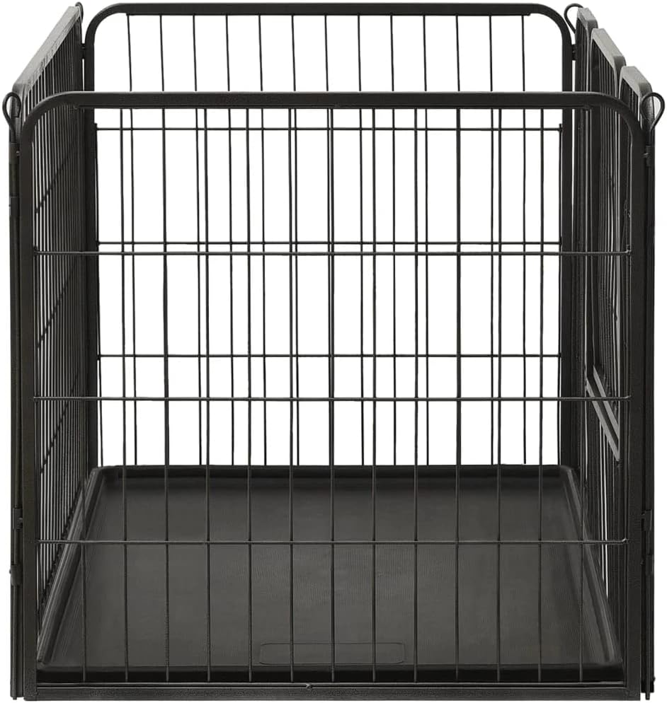 vidaXL Puppy Playpen Exercise Folding Enclosure Run Cage Wire Fence Pet Kennel Supply Indoor Outdoor Home Garden 36"x23.2"x24" Black Steel