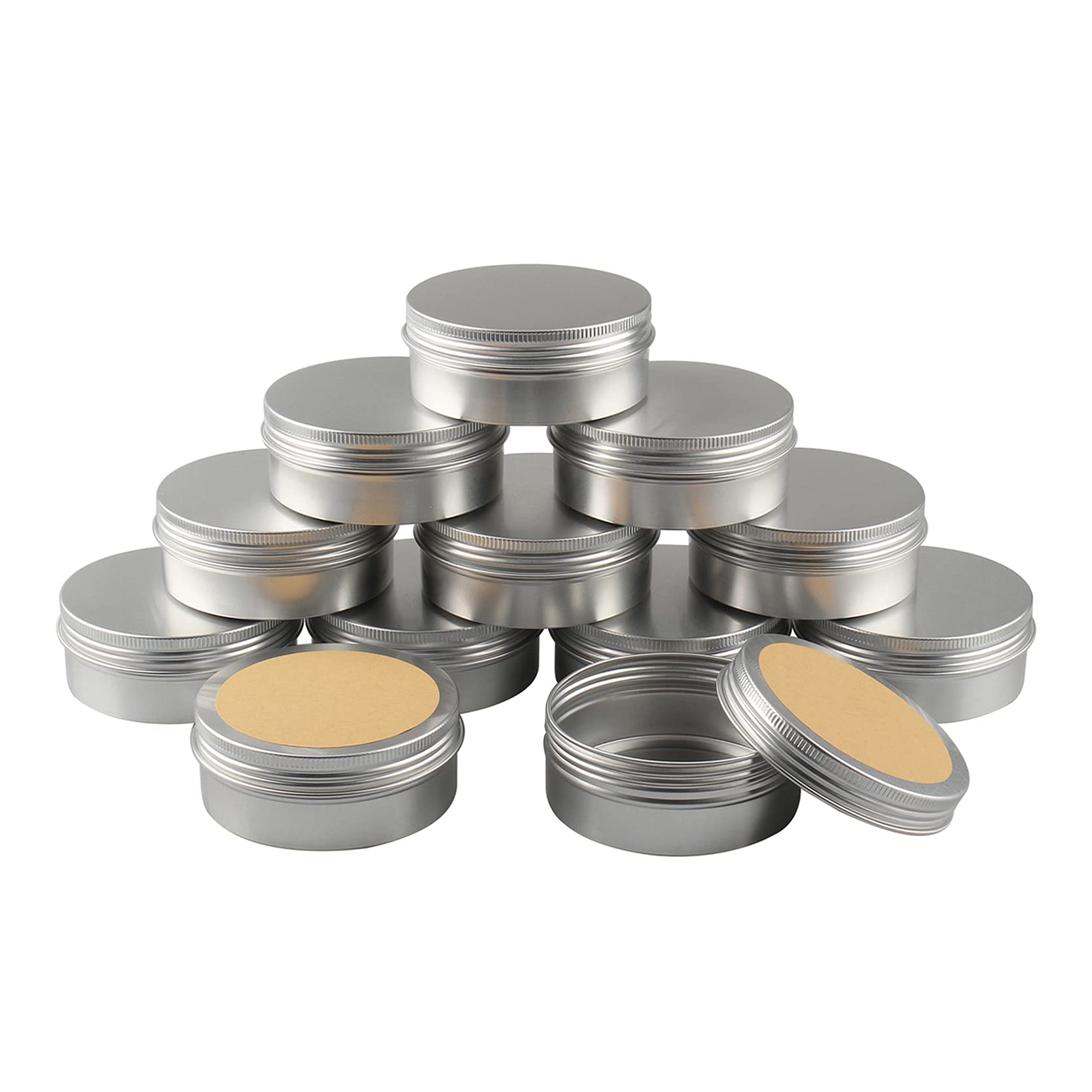 50 Piezas Pequeño Tarros de Aluminio 150ml Vacío Plata Bote de Aluminio con Tapa Rosca Latas de Aluminio Envase Cosmético Redondo para Cremas Vela con 50 Piezas 70mm Etiquetas