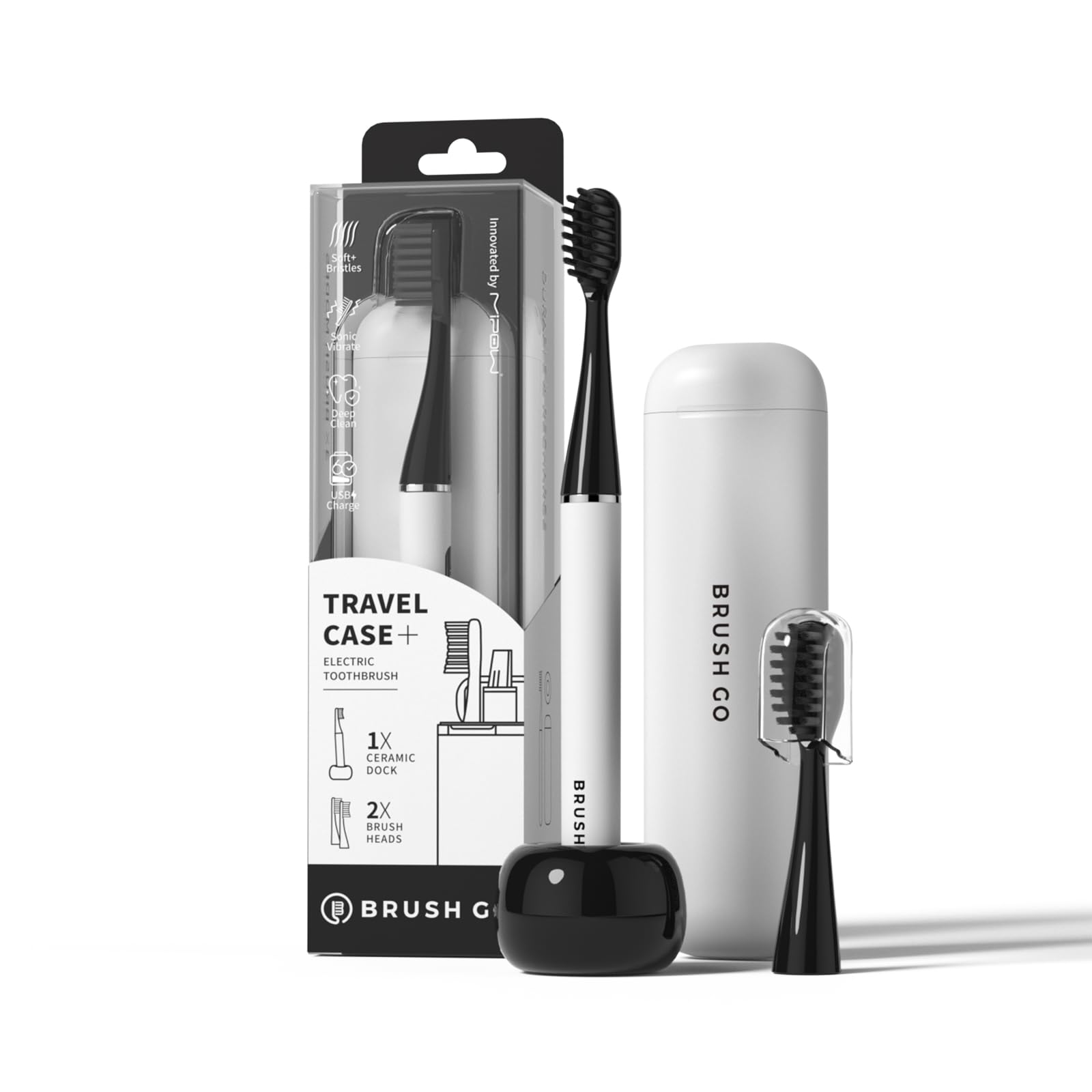 MIPOW Slim Pro i4 Electric Toothbrush Rechargeable Smart Ultra Sonic 3 Modes Magnetic Travel Case &Ceramic Dock, 60Day Long Battery Soft Bristles 2Heads IPX7 Waterproof,Color-(White)-image-40