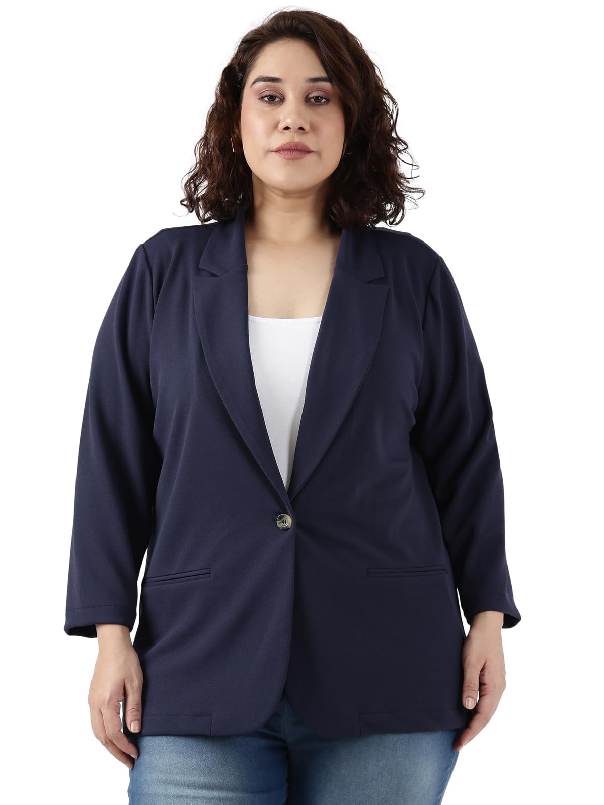 the pink moon Women's Plus Size Navy Scuba Crepe Formal Blazer - (Blazer_002_SCNAVY)-picture-20