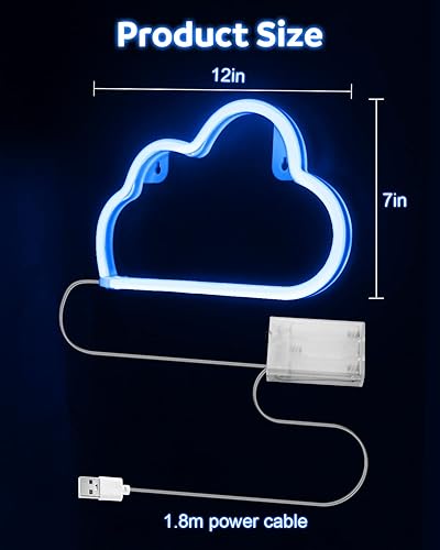 Miniatura 2 de Aclorol Letreros de luz de neón de nube para decoración de pared, luces LED de nube alimentadas con bateríaUSB, color azul para habitación estética,