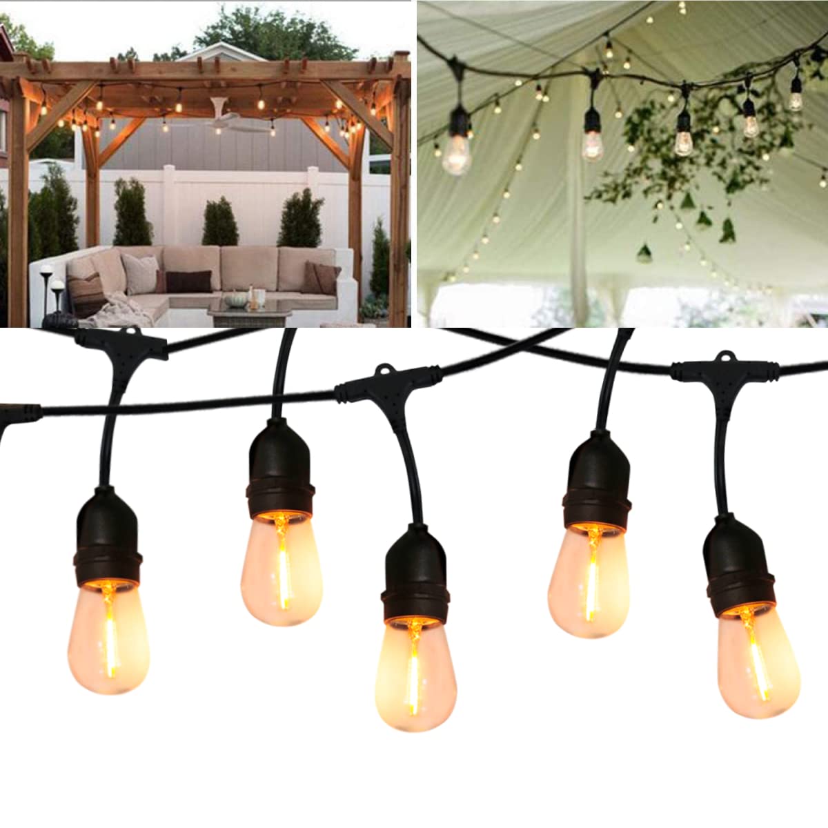 Lumiled Lichterkette Außen 20 Meter 20 Fassungen E27 230V für Garten Biergarten Party Hochzeit Dekoration Terrasse Weihnachten Girlanden verlängerbar Wetterfeste Terrassenbeleuchtung mit Strom