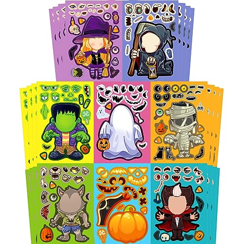 Aowplc 32 Sheets Halloween Stickers for Kids Make a Face Stickers Halloween Kids Party Favors Crafts Game Activities Supplies