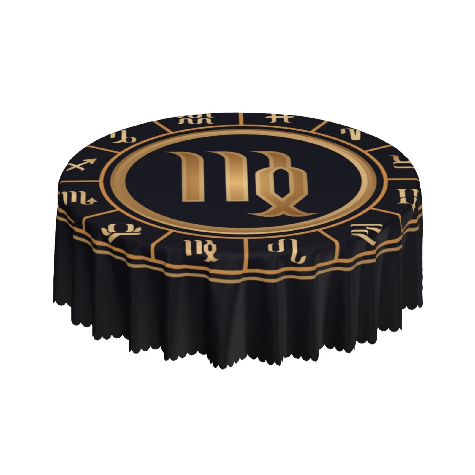 Lsjuee Virgo Twelve Zodiac Round Tablecloth 60 Inch Printed Washable Tablecloth for Dining Party Holiday Fall Home Decorative
