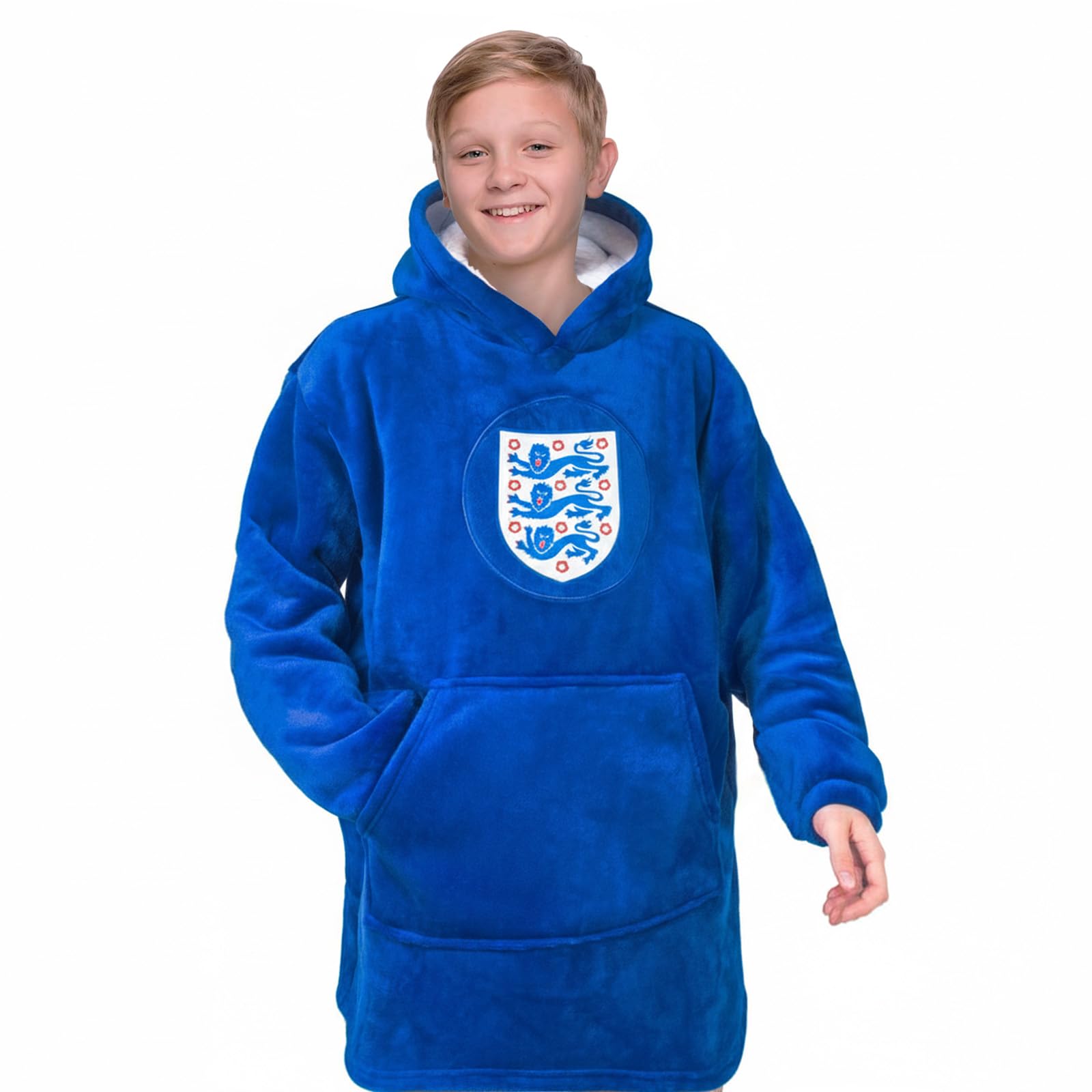 England Kids Oversized Hoodie Blanket - Official Football Gift, Blue, Size 10-14 Years