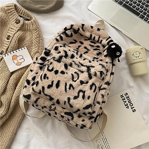JHTPSLR Leopard Furry Backpack Soft Plush Backpack Fuzzy Backpack Book Bags Trendy Backpack Cute Stylish Winter Casual Daypack (Khaki)2