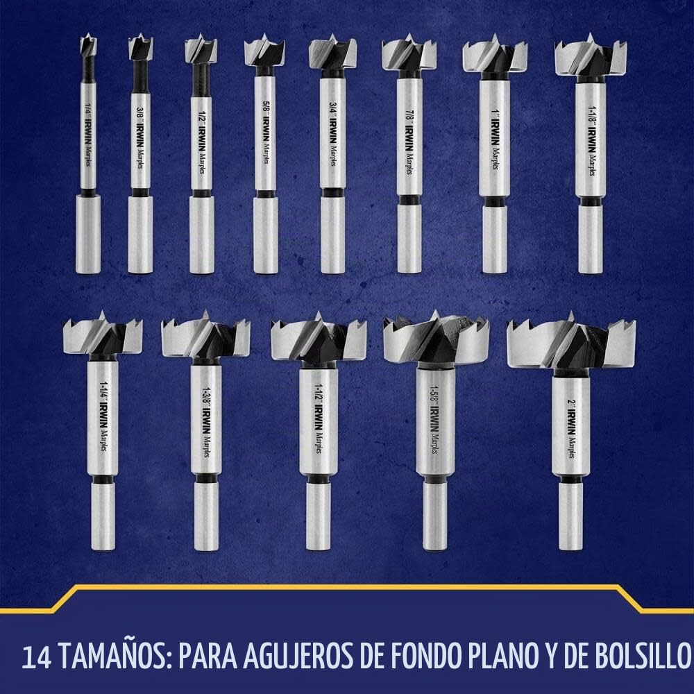 IRWIN Marples Forstner - Juego de brocas para madera, hechas de acero al carbono, ideal para carpintería fina, fabricación de armarios y más, 14 piezas (1966893)