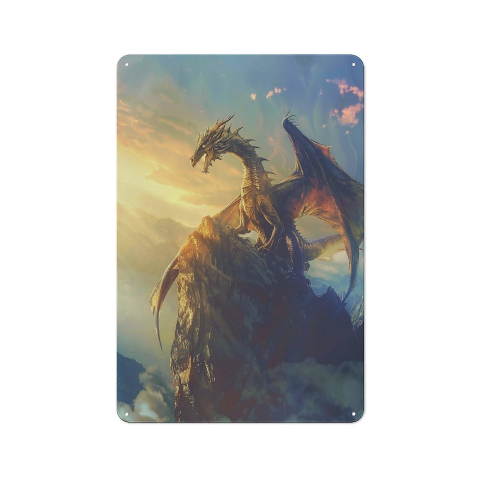 Junmoney Mystical Dragon On A Cliff Rustic Tin Sign 30X20cm Featuring For Garage Or Workshop, For Updating Garage And Workshop After Moving