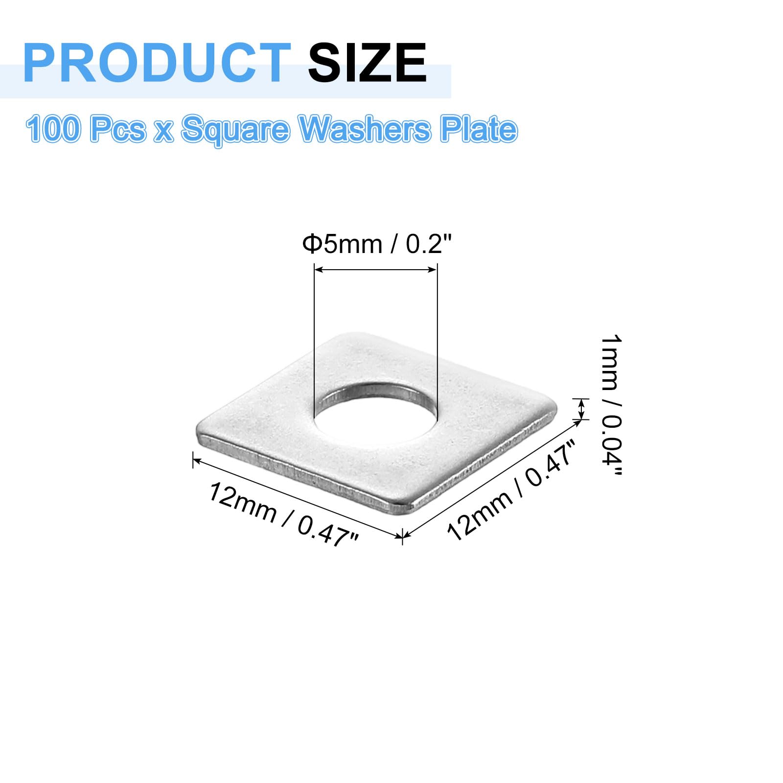 QUARKZMAN 100 sztuk podkładek kwadratowych M5 x 12 x 12 x 1 mm, 304 podkładki uszczelniające ze stali nierdzewnej, srebrne, białe, kwadratowe, płaskie podkładki do śrub, nakrętek, prętów gwintowanych
