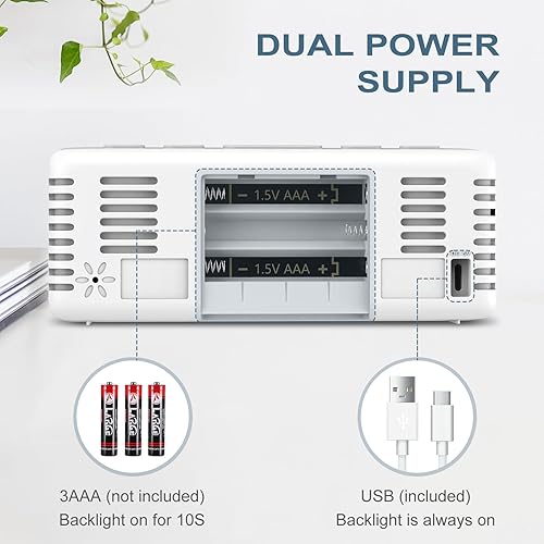 Miniatura 6 de Ankilo Relojes despertadores mejorados para dormitorios, reloj digital LED de 5.8 pulgadas para personas que duermen pesadamente, reloj de