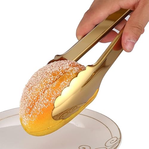 Miniatura 5 de Paquete de 2 pinzas doradas para servir, para ensalada, para bufé, antideslizantes y de fácil agarre, de acero inoxidable, chapadas en oro, para