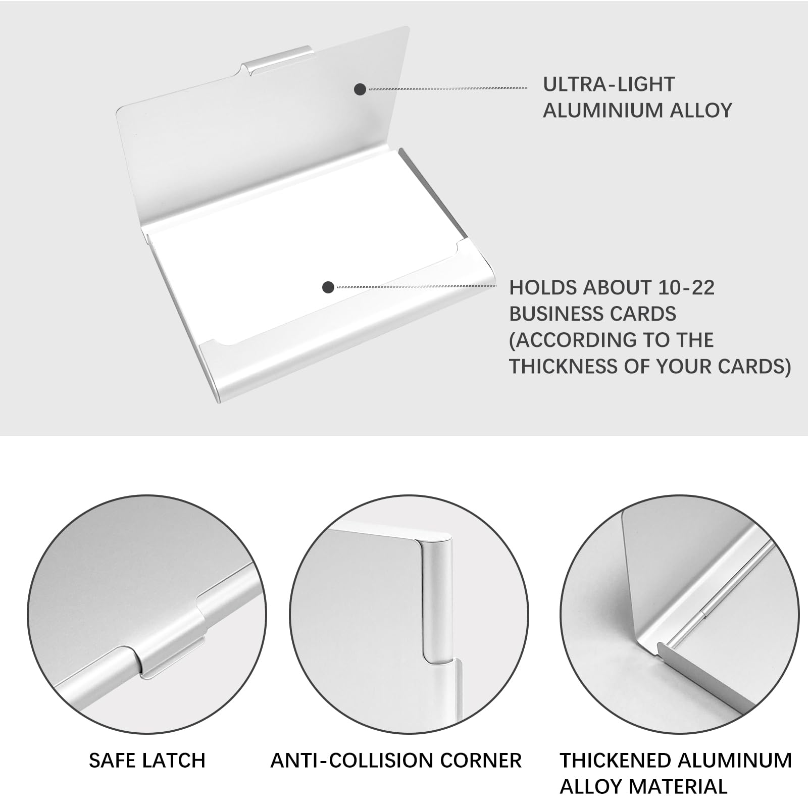 4 Piezas Porta Tarjetas de Visita,Portatarjetas de Visita de Aluminio,Tarjetero Tarjetas Visita Metálico Ultrafino,Estuche para Tarjetas de Visita para Hombre y Mujer (Negro + Plata)